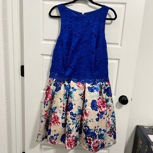 NWT Plus Size Short Royal Blue & Cream Floral Formal dress